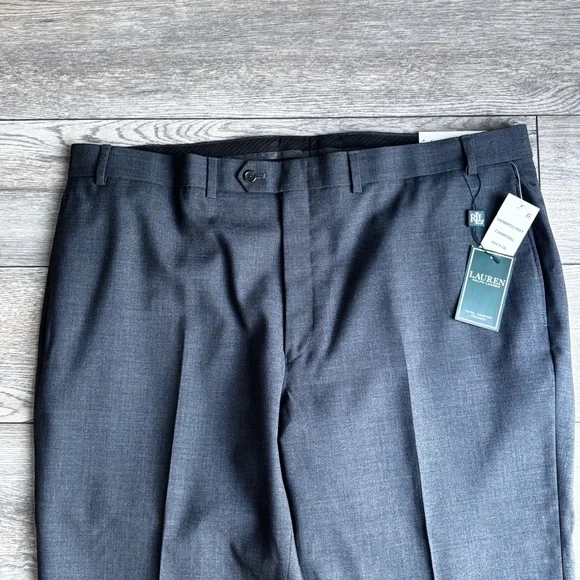 NWT Lauren Ralph Lauren Total Comfort Charcoal Gray Wool Dress Pants 42 X 32 - Picture 2 of 10